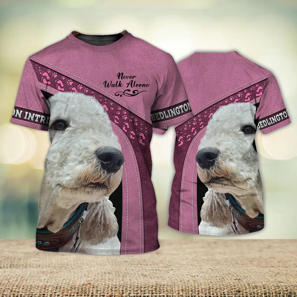 3D Dog T Shirts, Bedlington Intrieri Love Never Walk Alone All Over Print T-Shirt, Gift For Pet Loves