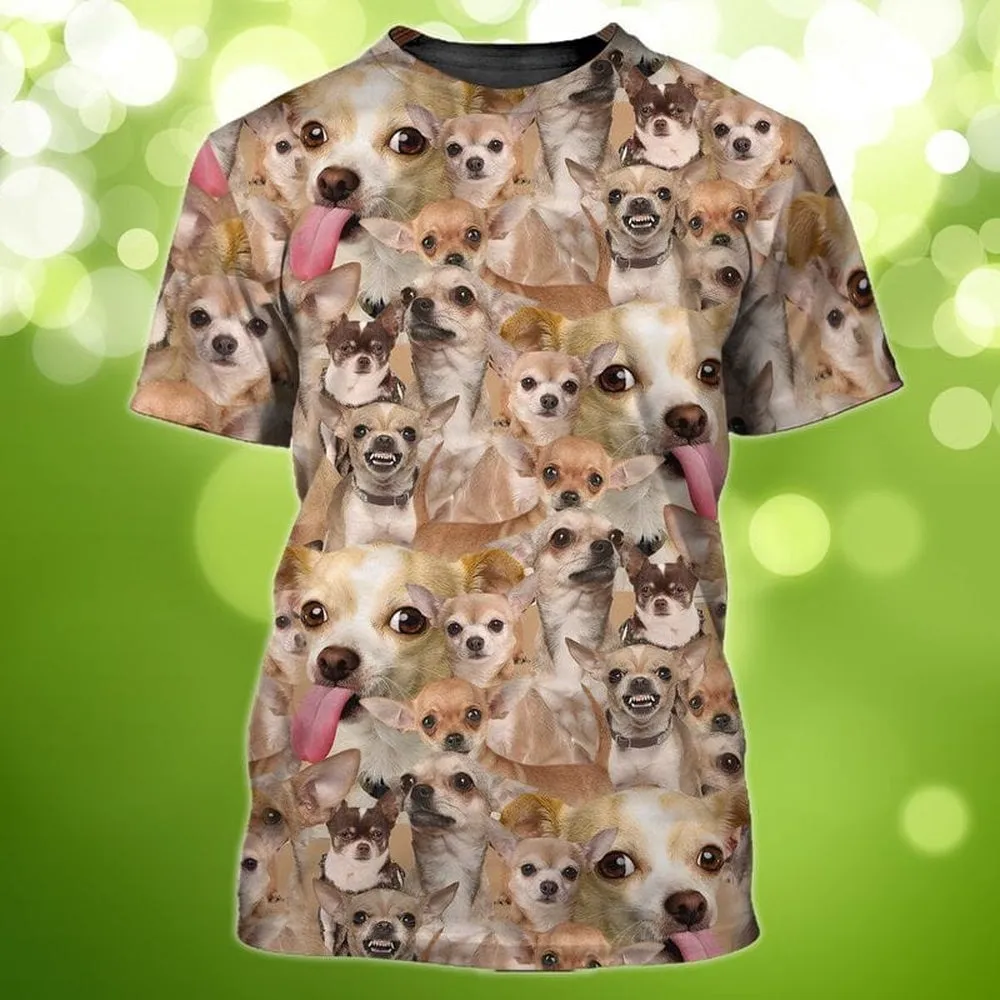 3D Dog T Shirts, Chihuahua Pattern All Over Print T-Shirt, Gift For Pet Loves