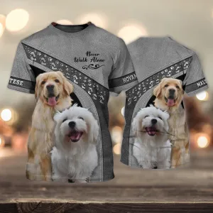 3D Dog T Shirts, Hovawart And Maltese Love Grey Never Walk Alone All Over Print T-Shirt, Gift For Pet Loves