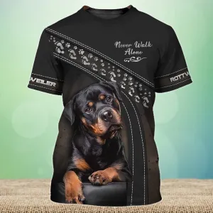 3D Dog T Shirts, New Ver Rottweiler Lover Never Walk Alone All Over Print T-Shirt, Gift For Pet Loves