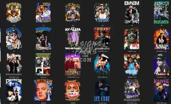 50 Hip Hop Rap Male V1 Designs Bundle PNG