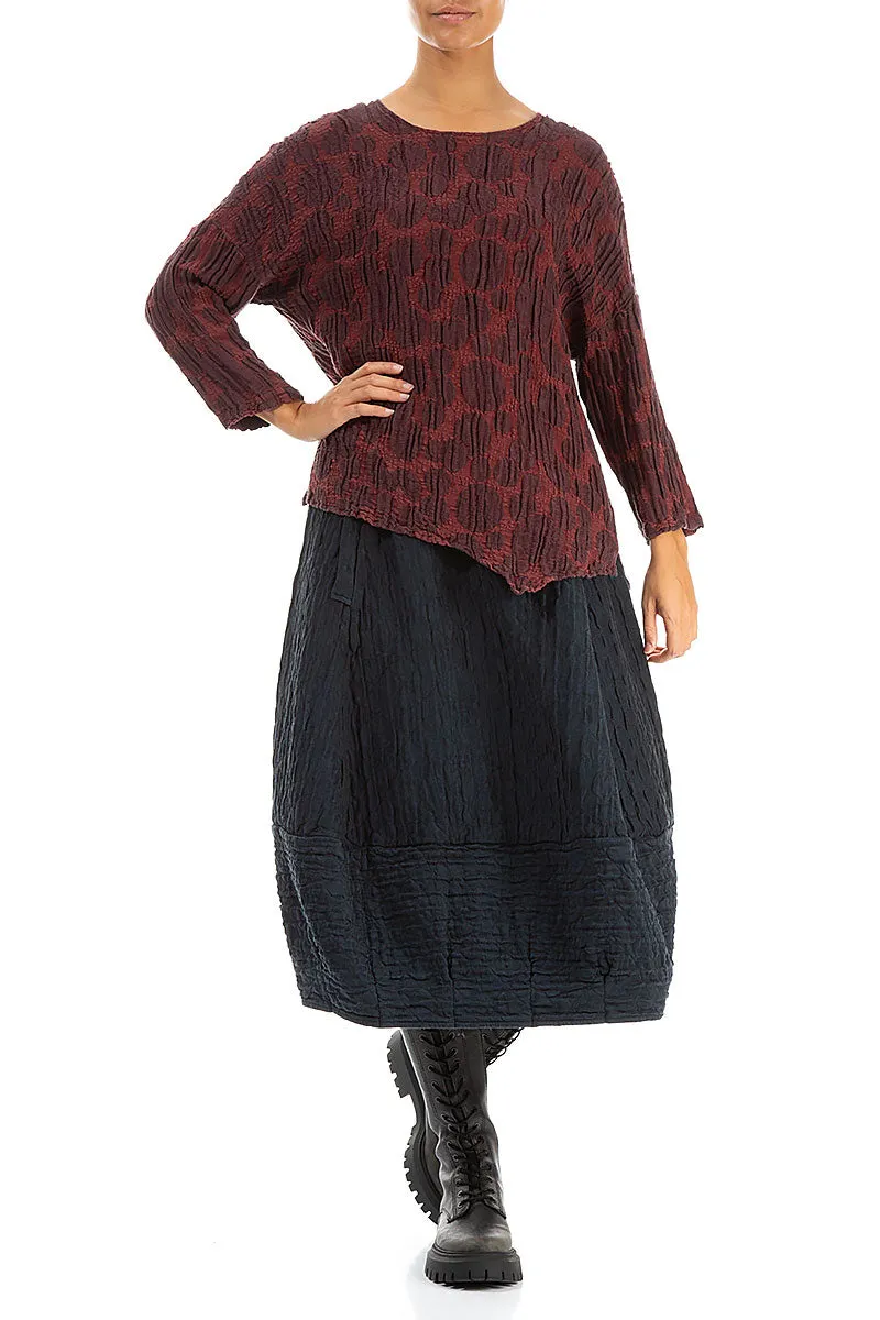 Asymmetric Merlot Circle Silk Linen Blouse