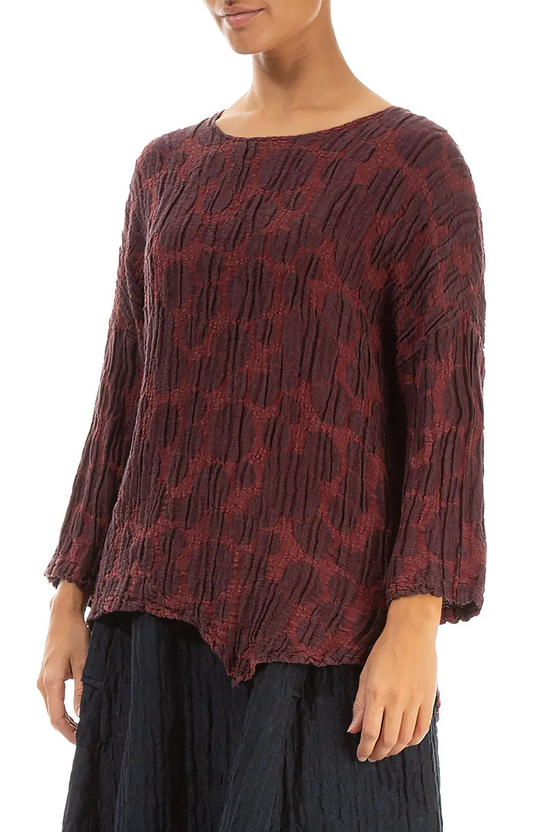 Asymmetric Merlot Circle Silk Linen Blouse