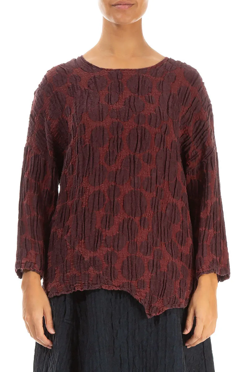 Asymmetric Merlot Circle Silk Linen Blouse