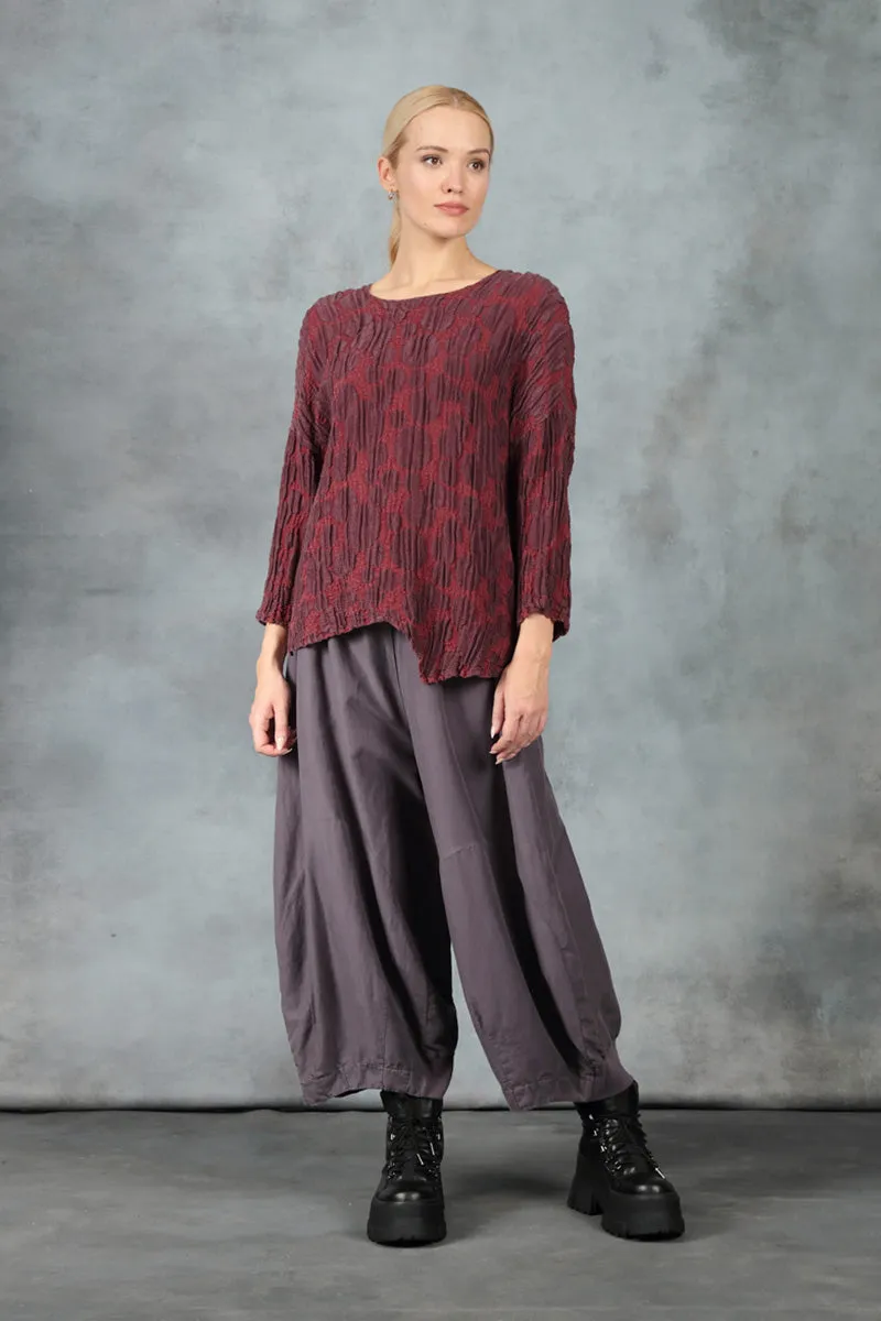 Asymmetric Merlot Circle Silk Linen Blouse