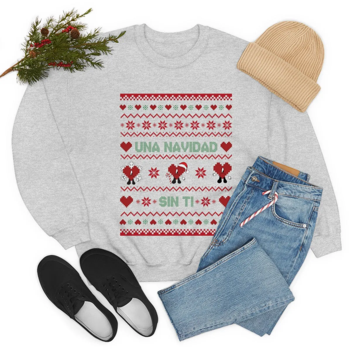 Bad Bunny Christmas Sweatshirt, Retro Vintage Bad Bunny Shirt, Una Navidad Sin Ti Sweatshirt, Pop Music lover Gift,Bad Bunny Xmas Gifts Tees