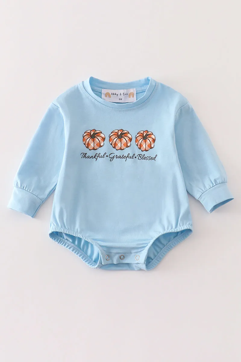 Blue thanksgiving pumpkin baby romper