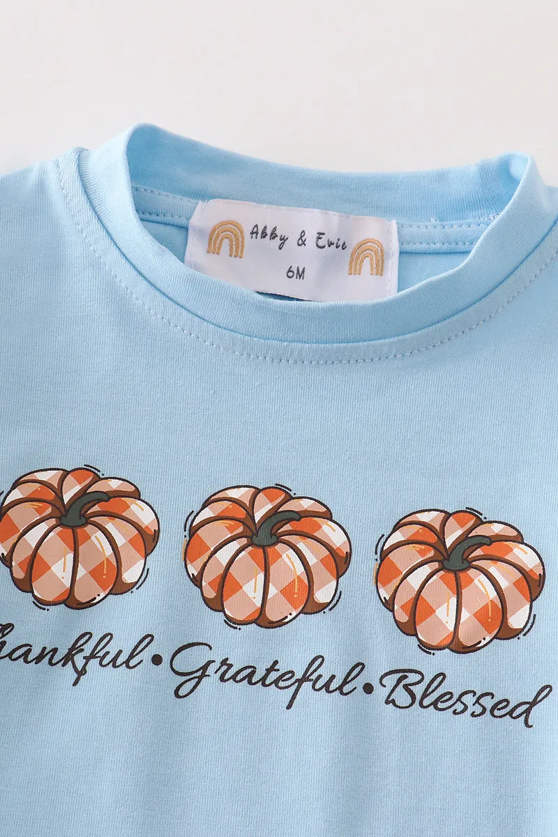 Blue thanksgiving pumpkin baby romper