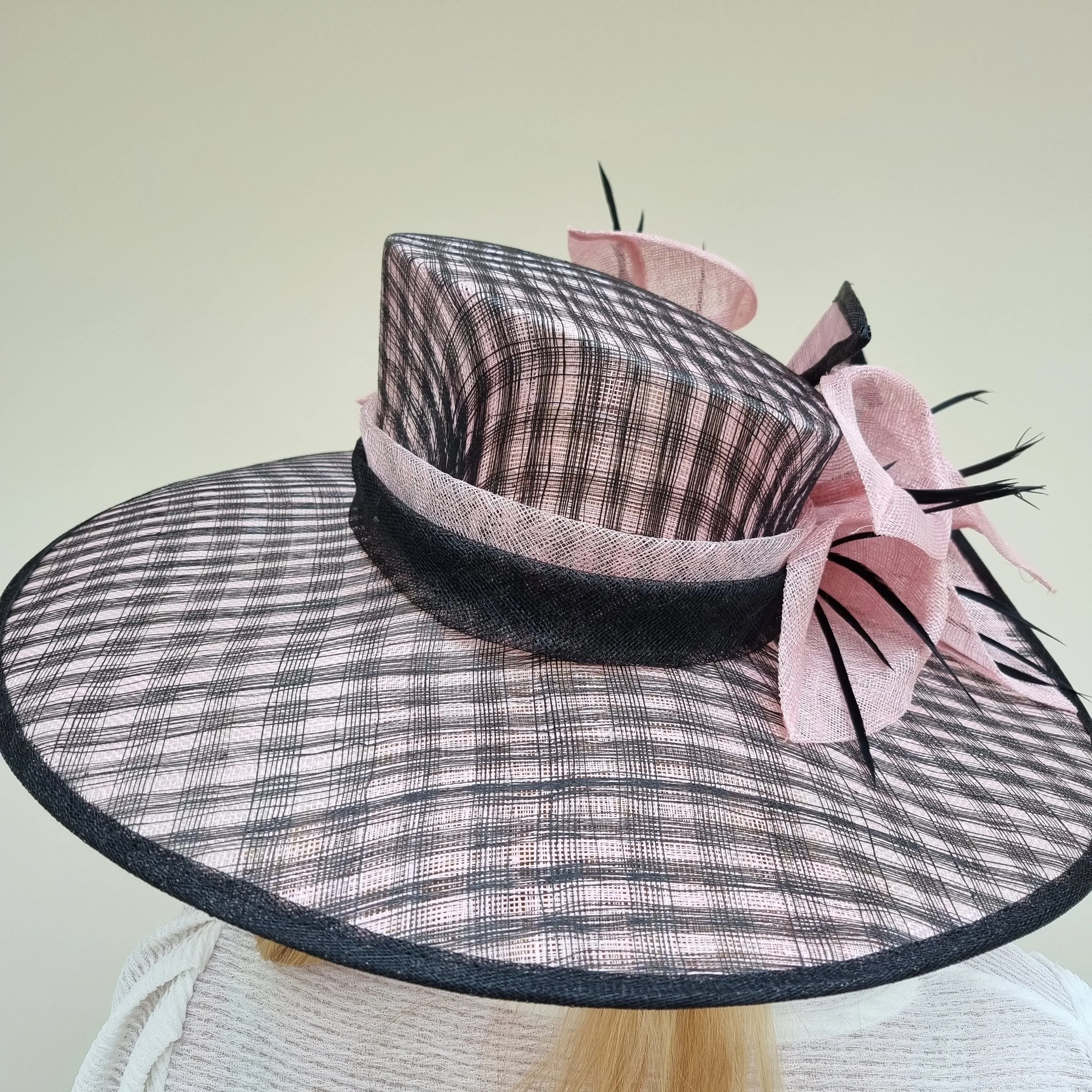 Boardmans Sienna Windowpane Sinamay Hat In Pink/Black