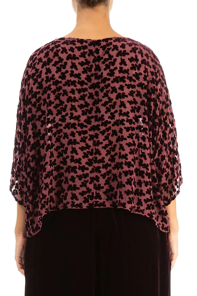 Boxy Devoré Petals Maroon Silk Velvet Blouse