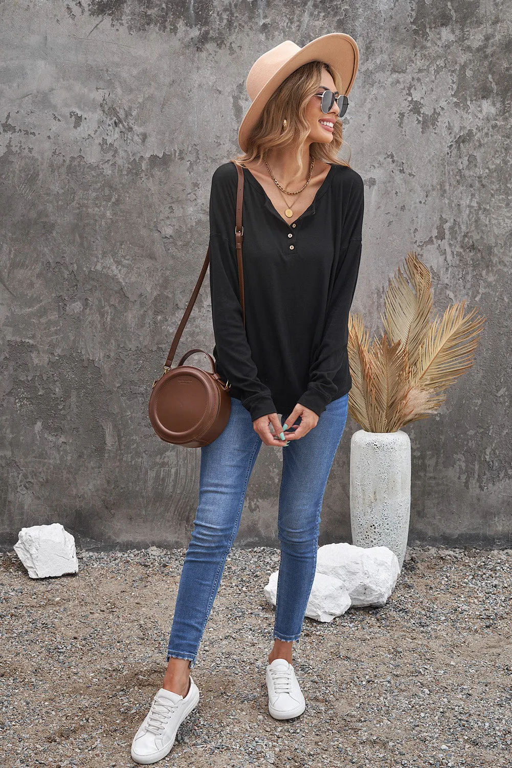 Button Up Drop Shoulder Top