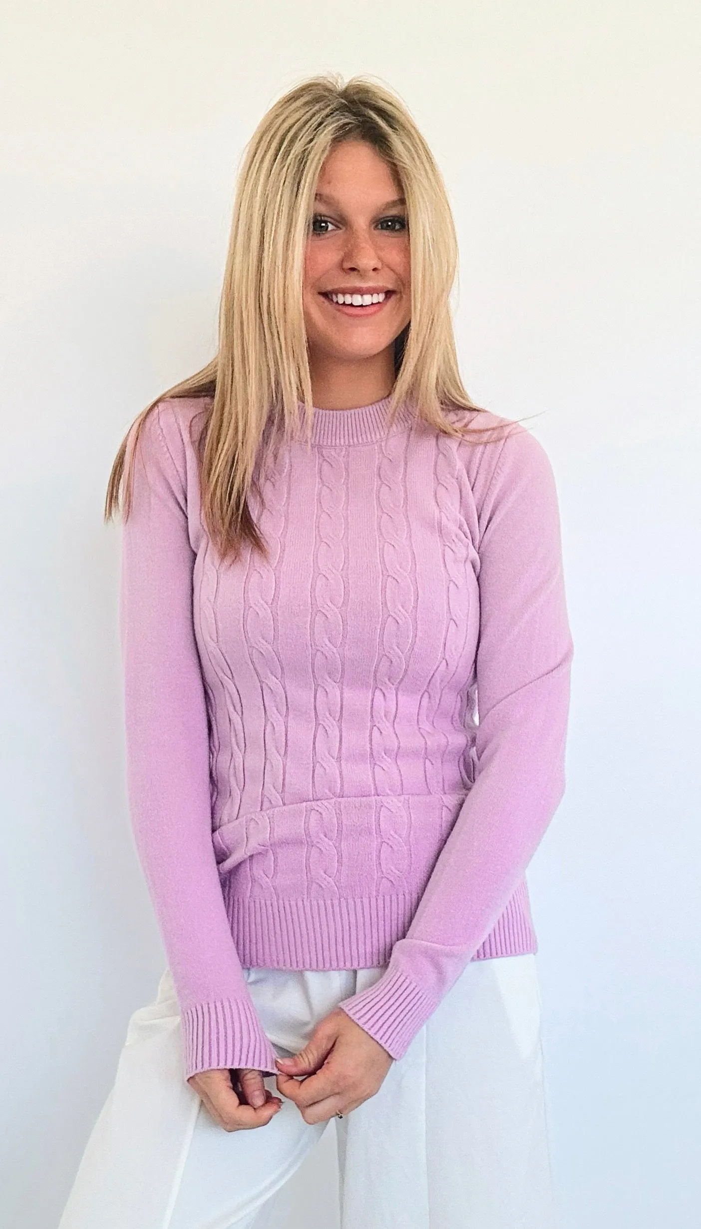 Cable Knit Crew Neck- Lilac