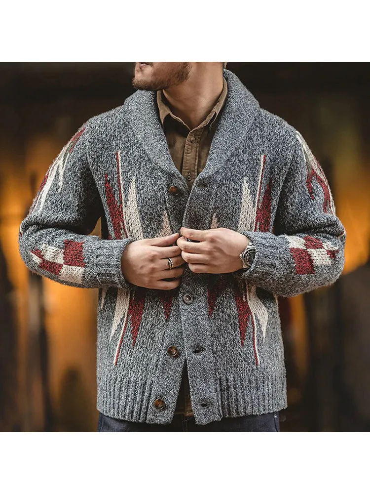 Casual Jacquard Lapel Cardigan Sweater