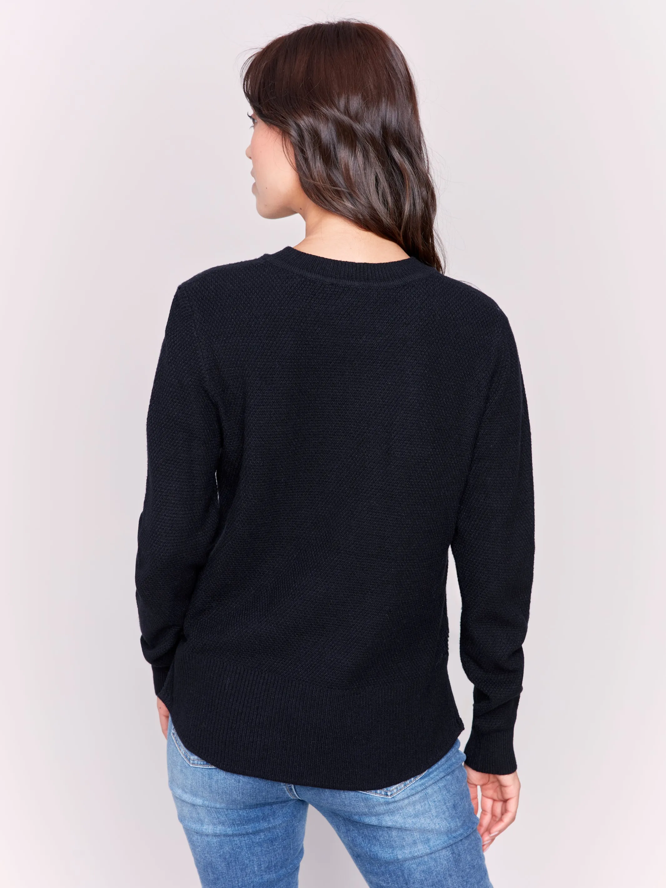 Charlie B Crew Neck Black Side Tab Sweater