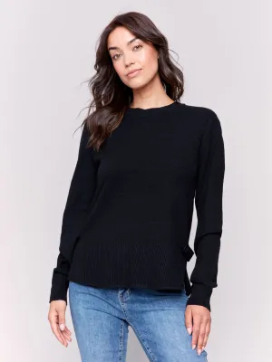 Charlie B Crew Neck Black Side Tab Sweater