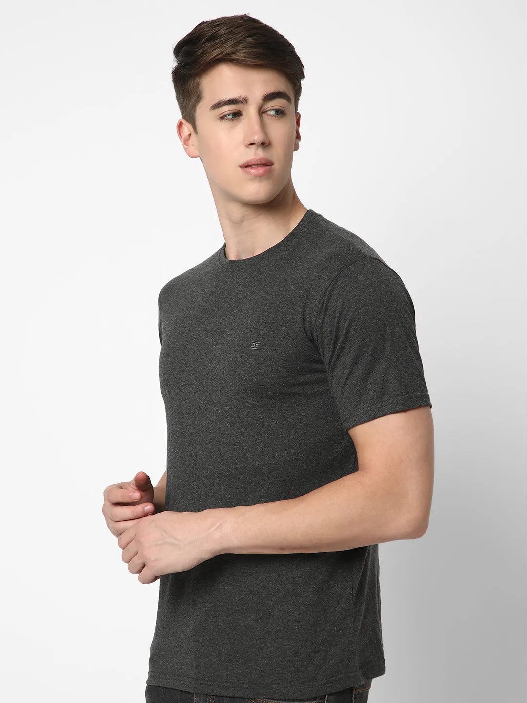 Cotstyle Cotton Fabrics Round Neck Short Length Plain Half Sleeve Casual & Daily Wear Men's T-Shirts -  Pack of 1 - Charcoal Mel