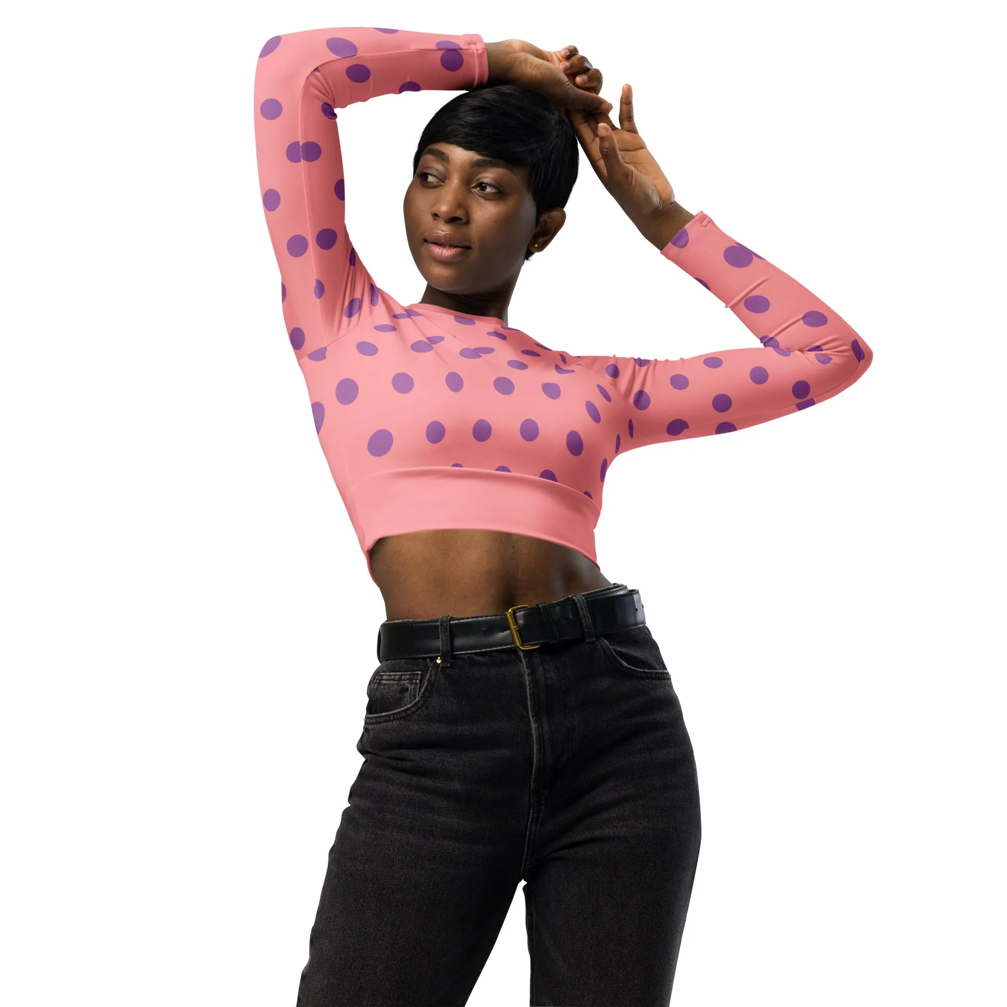 Dots Long Sleeve Apricot Crop Top