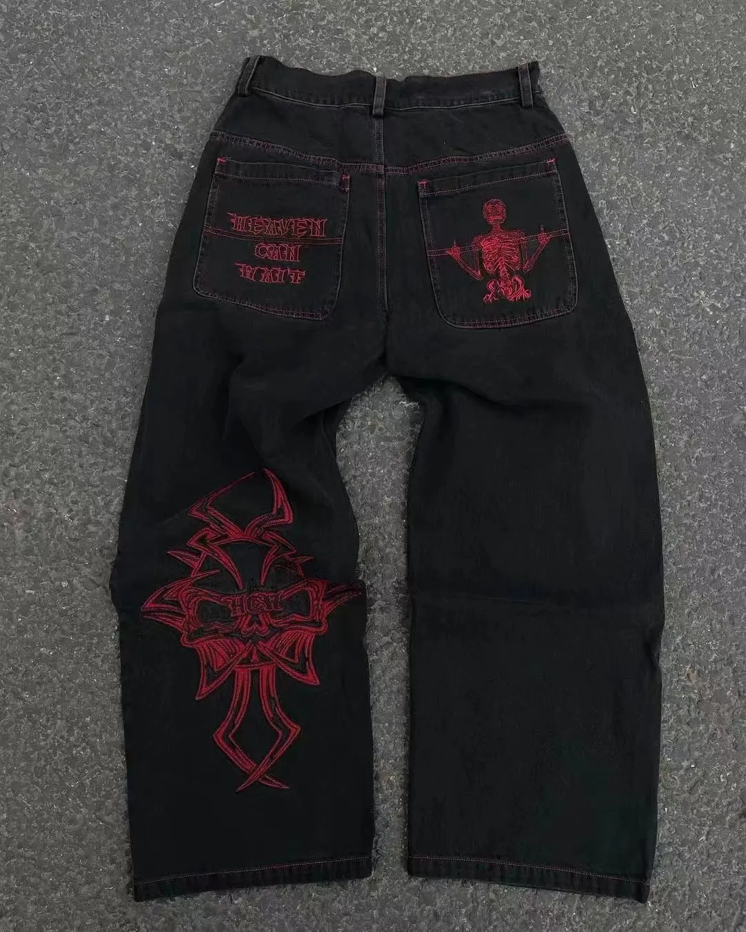 Embroidered Skull Cotton Casual Straight Pants