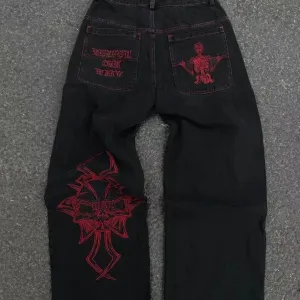 Embroidered Skull Cotton Casual Straight Pants