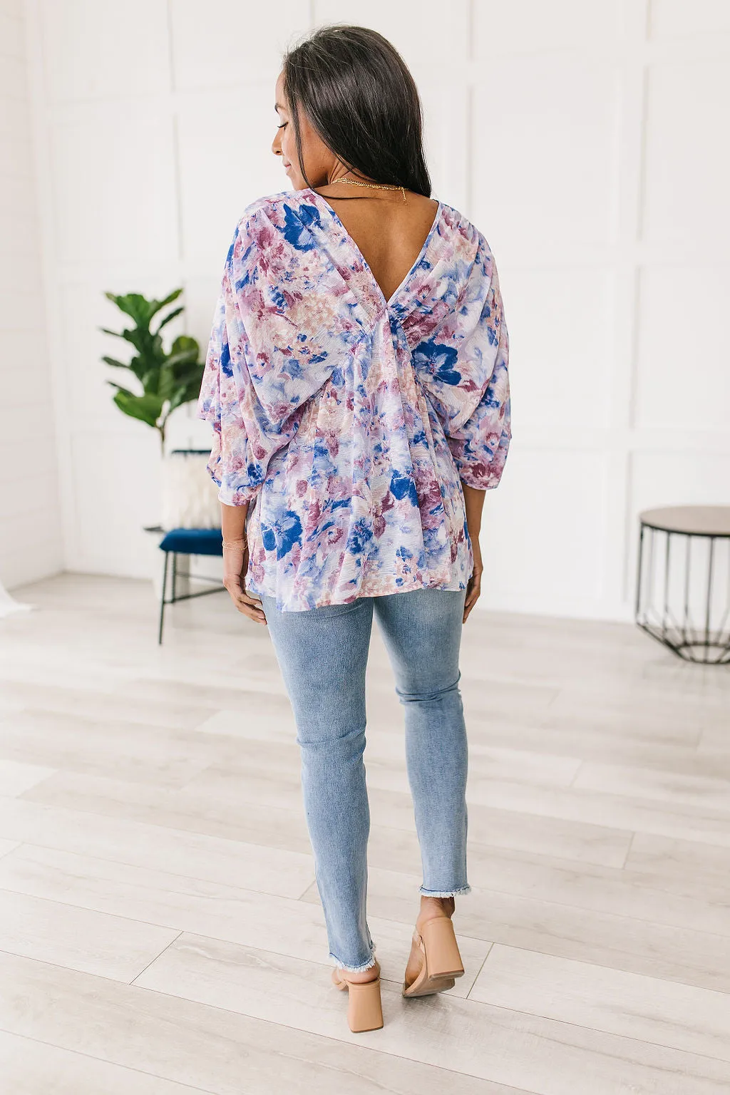 Fabled in Floral Draped Peplum Top in Blue