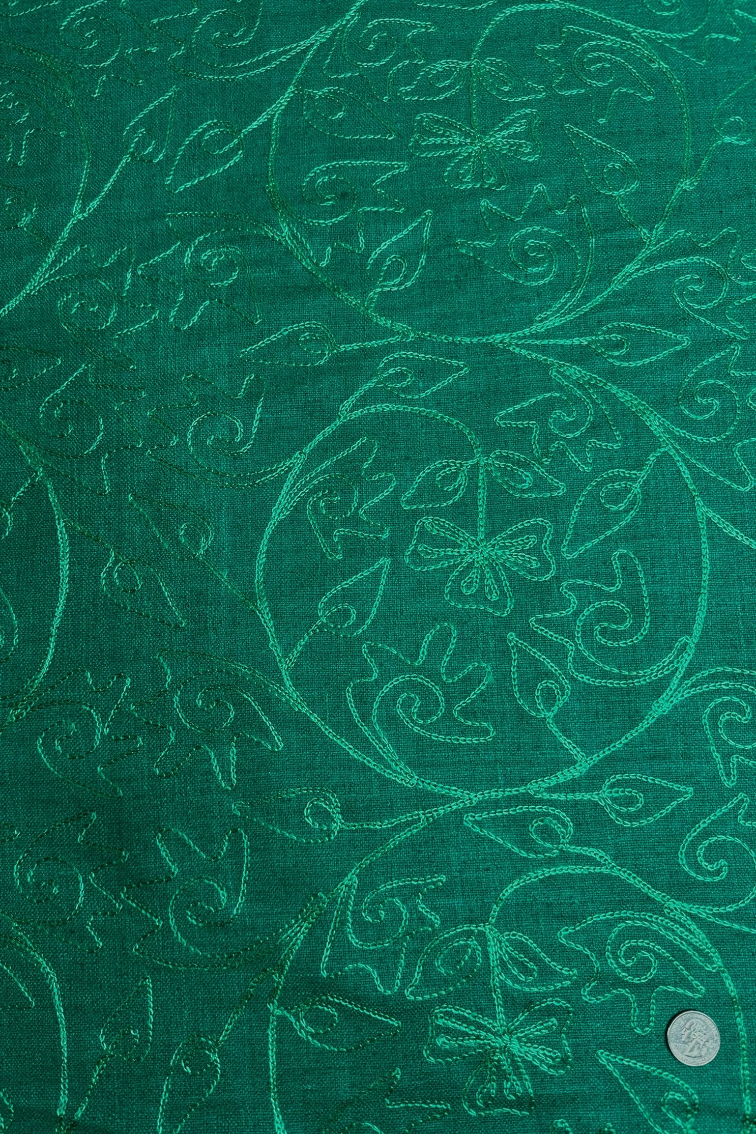 Green Embroidered Silk Linen MEMT-018-49