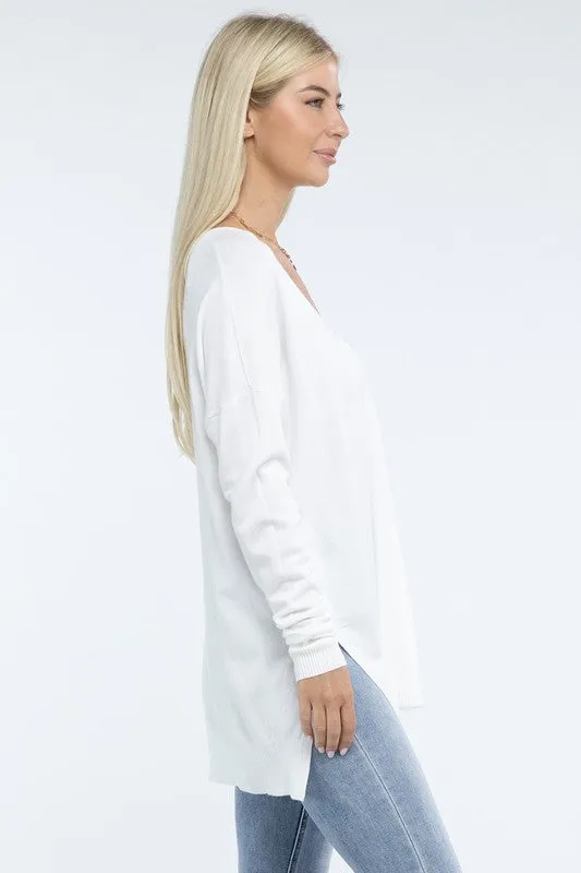 Hi-Low Hem Front Seam Sweater