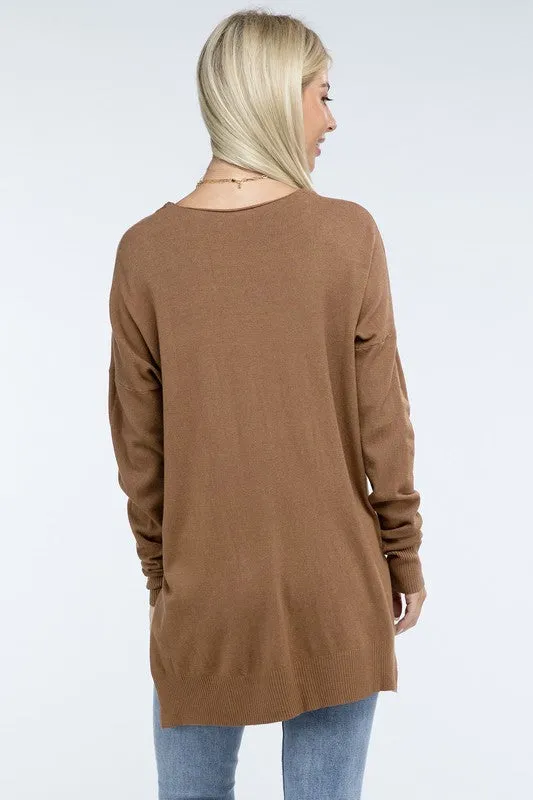 Hi-Low Hem Front Seam Sweater