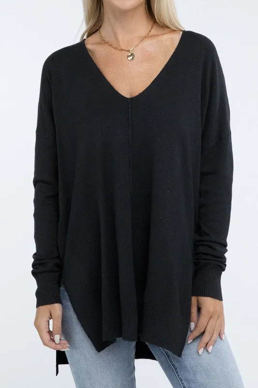 Hi-Low Hem Front Seam Sweater