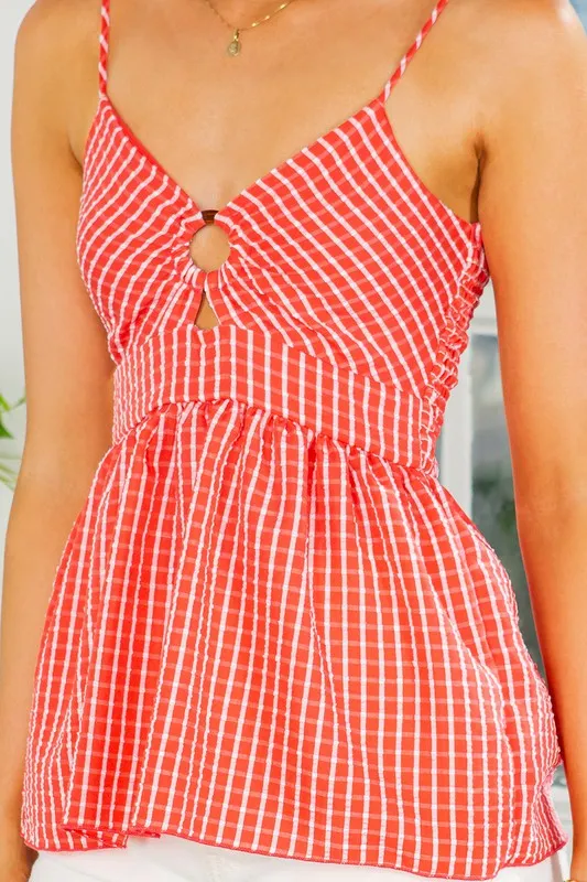 Hot Girl Fall Picnic Gingham Peplum Tank Top