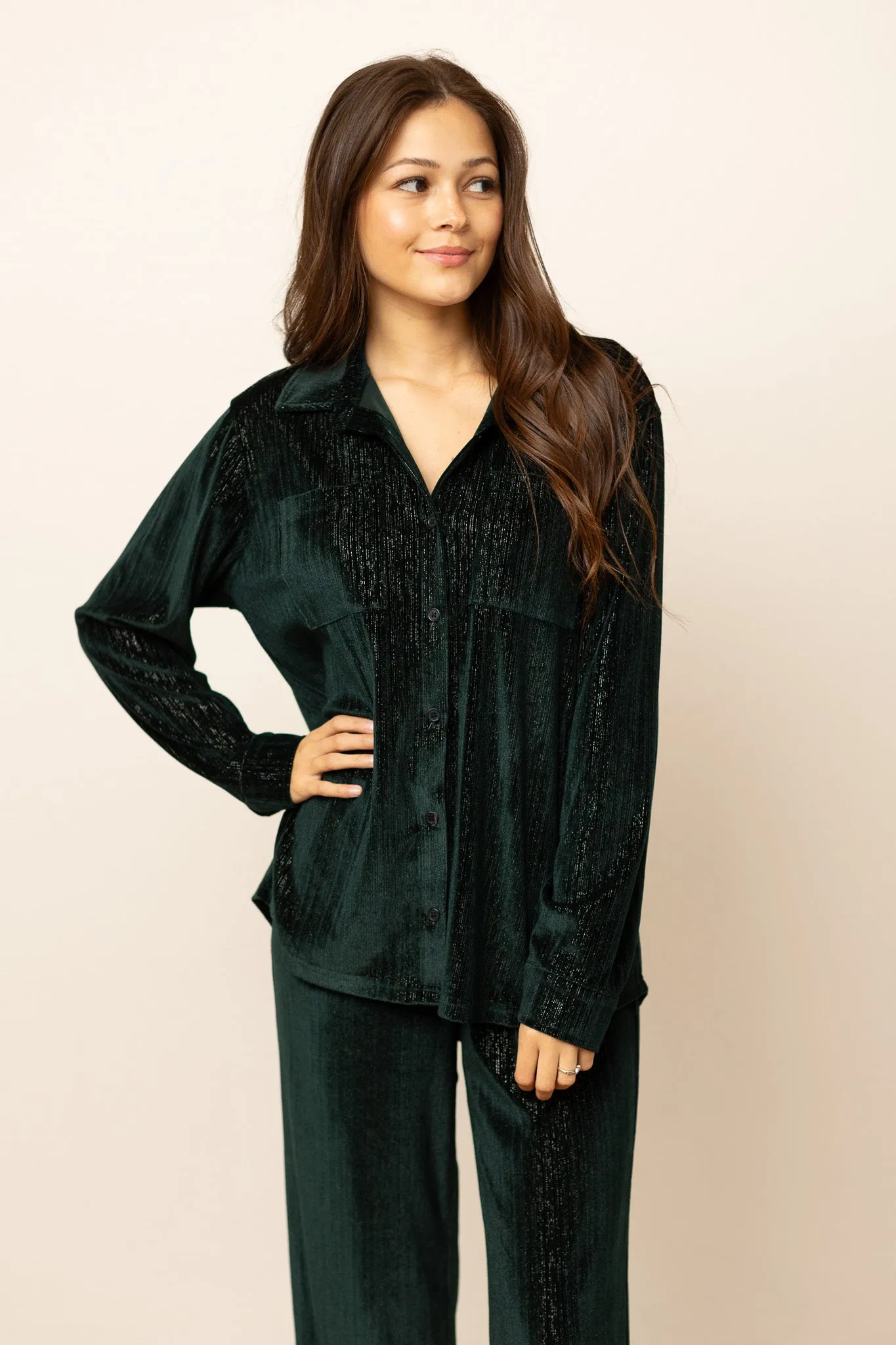 Kathryn Classic Button-Up, Green Velvet