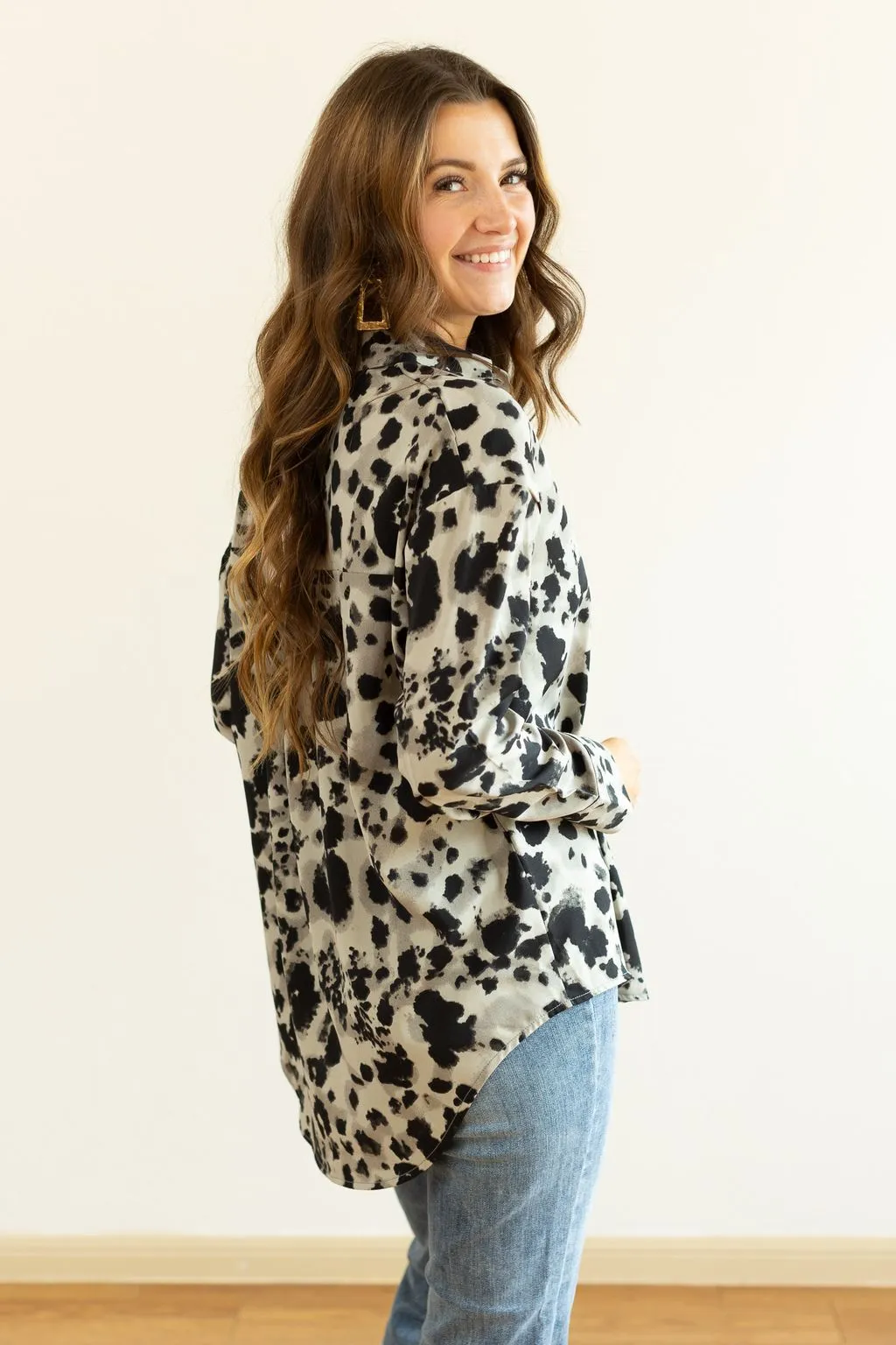 Kathryn Classic Button-Up, Grey Leopard