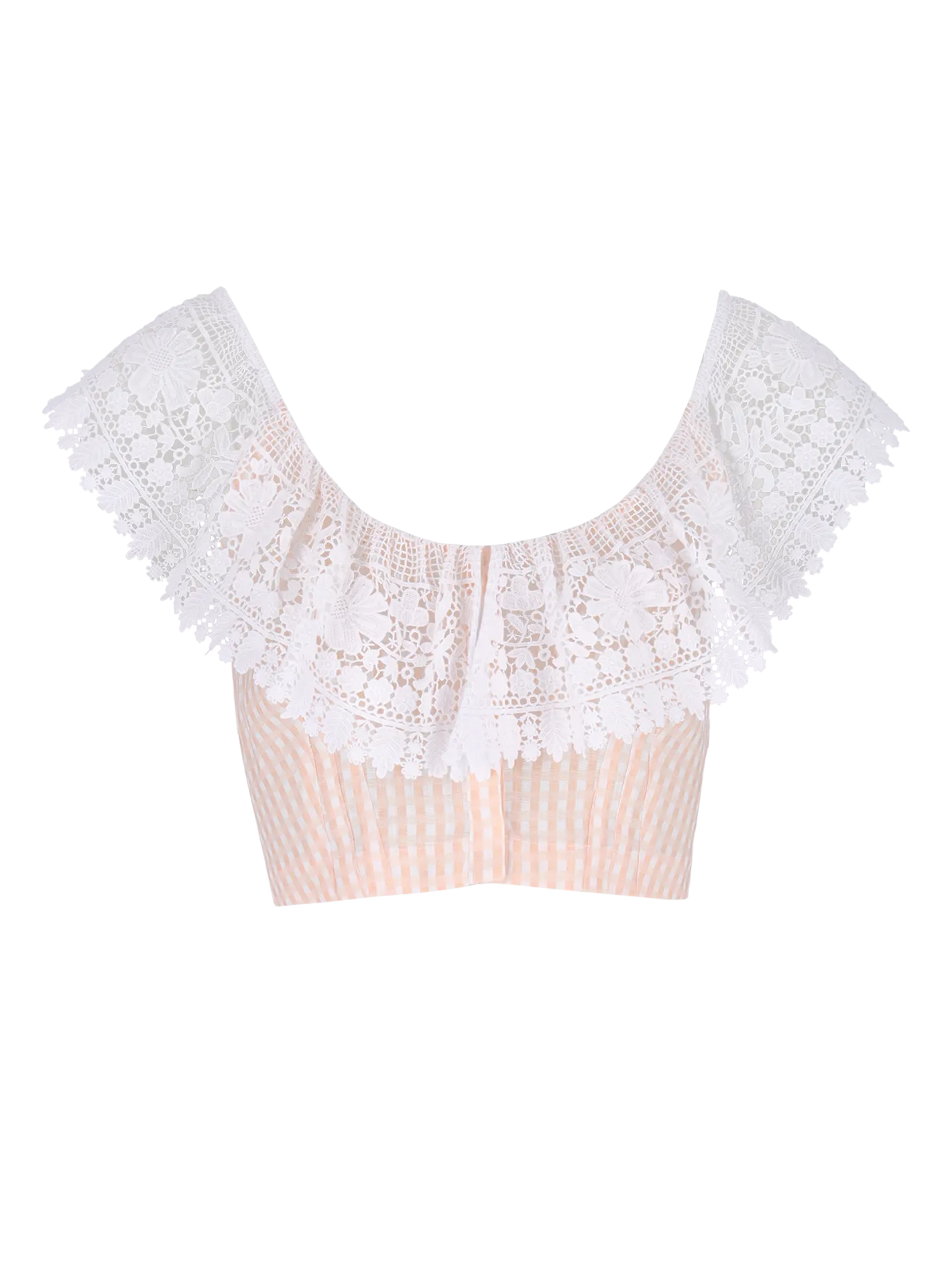 lace-detail gingham crop top