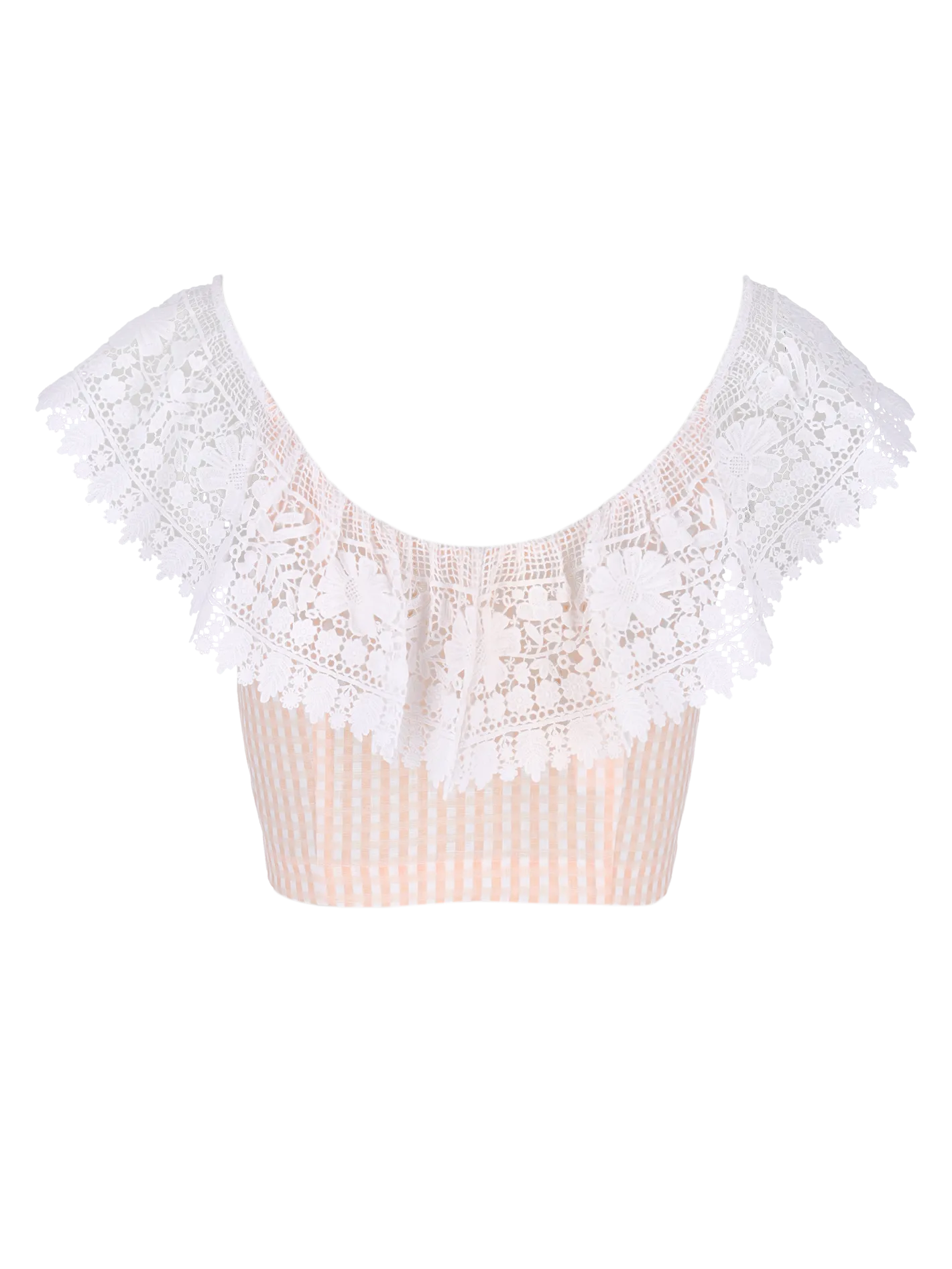 lace-detail gingham crop top