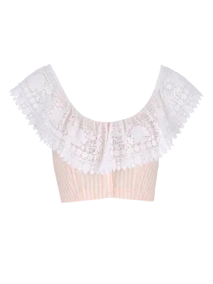 lace-detail gingham crop top