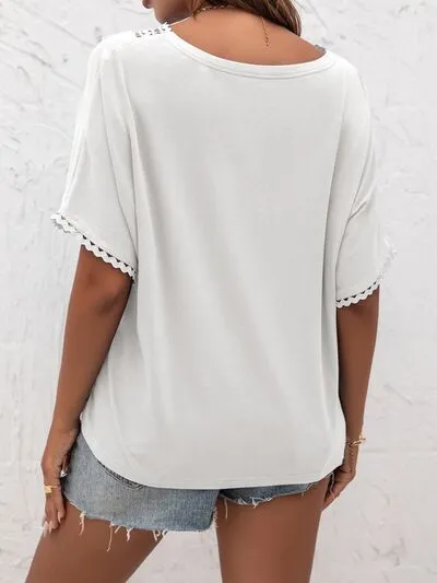 Lace Detail V-Neck T-Shirt