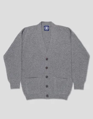 LAMBSWOOL V NECK CARDIGAN - GREY MIX