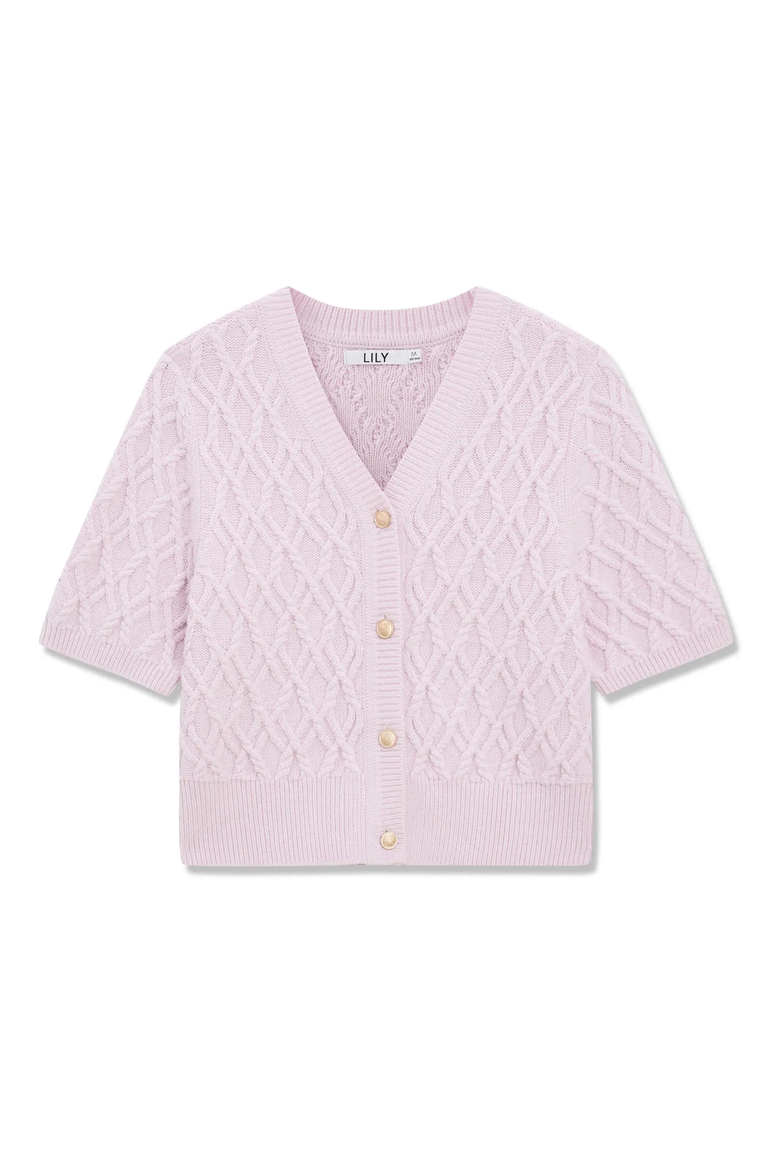 LILY Cable Pattern V-Neck Pink Knitted Cardigan