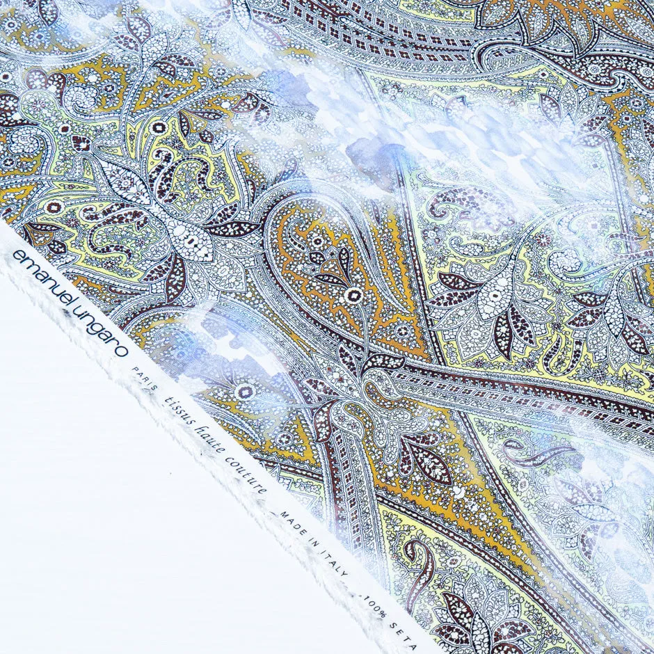 Lime & Olive Green Paisley Printed Silk Twill