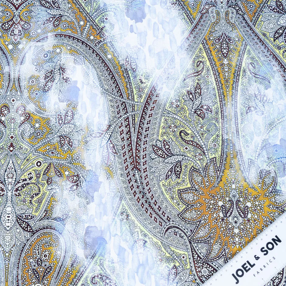 Lime & Olive Green Paisley Printed Silk Twill