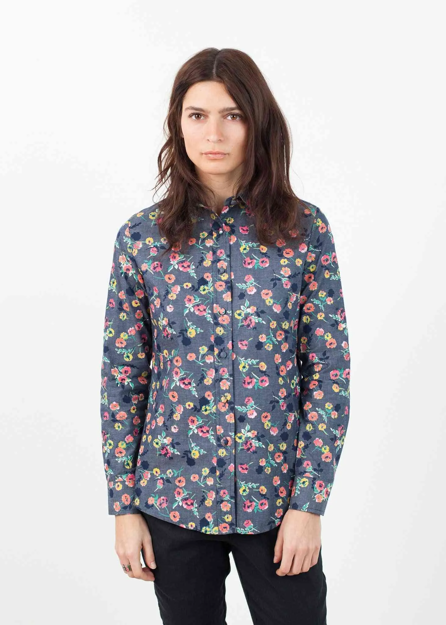 Long Sleeve Blouse in Black/Floral