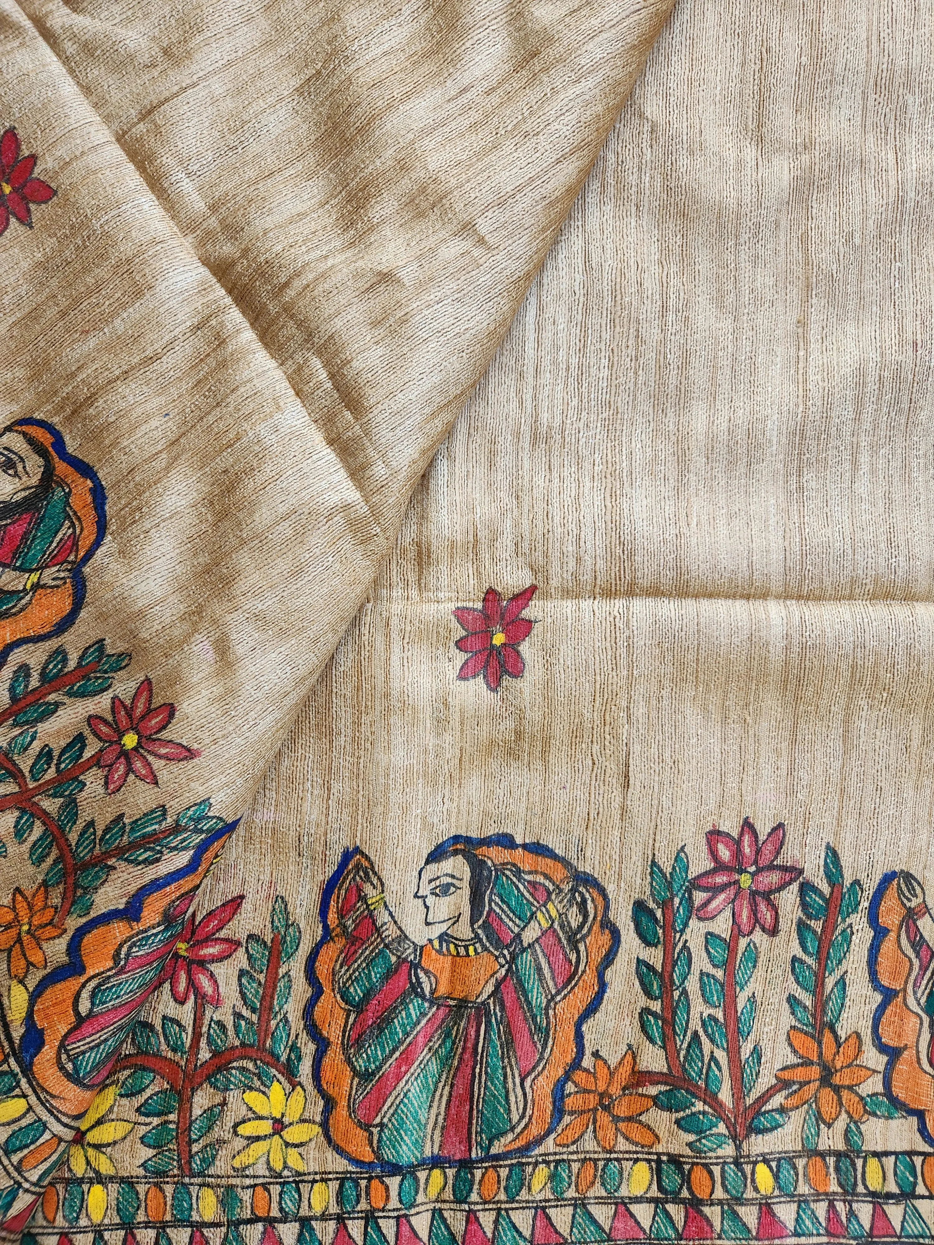 MADHUBANI HANDPAINTED SAREE - KRISHNA LEELA