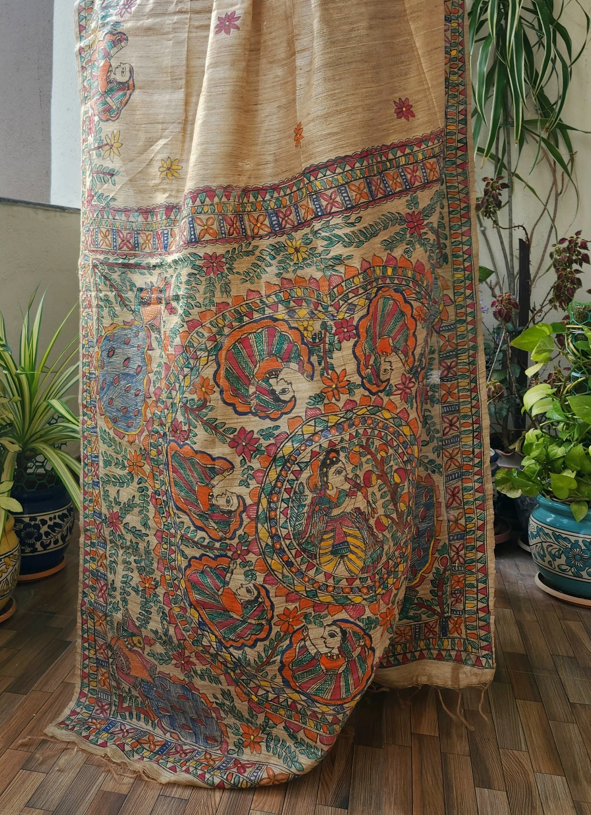 MADHUBANI HANDPAINTED SAREE - KRISHNA LEELA