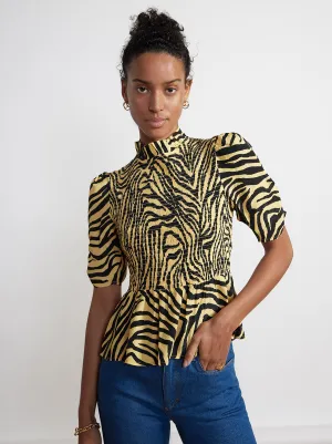 Melody Yellow Zebra Print Shirred Top