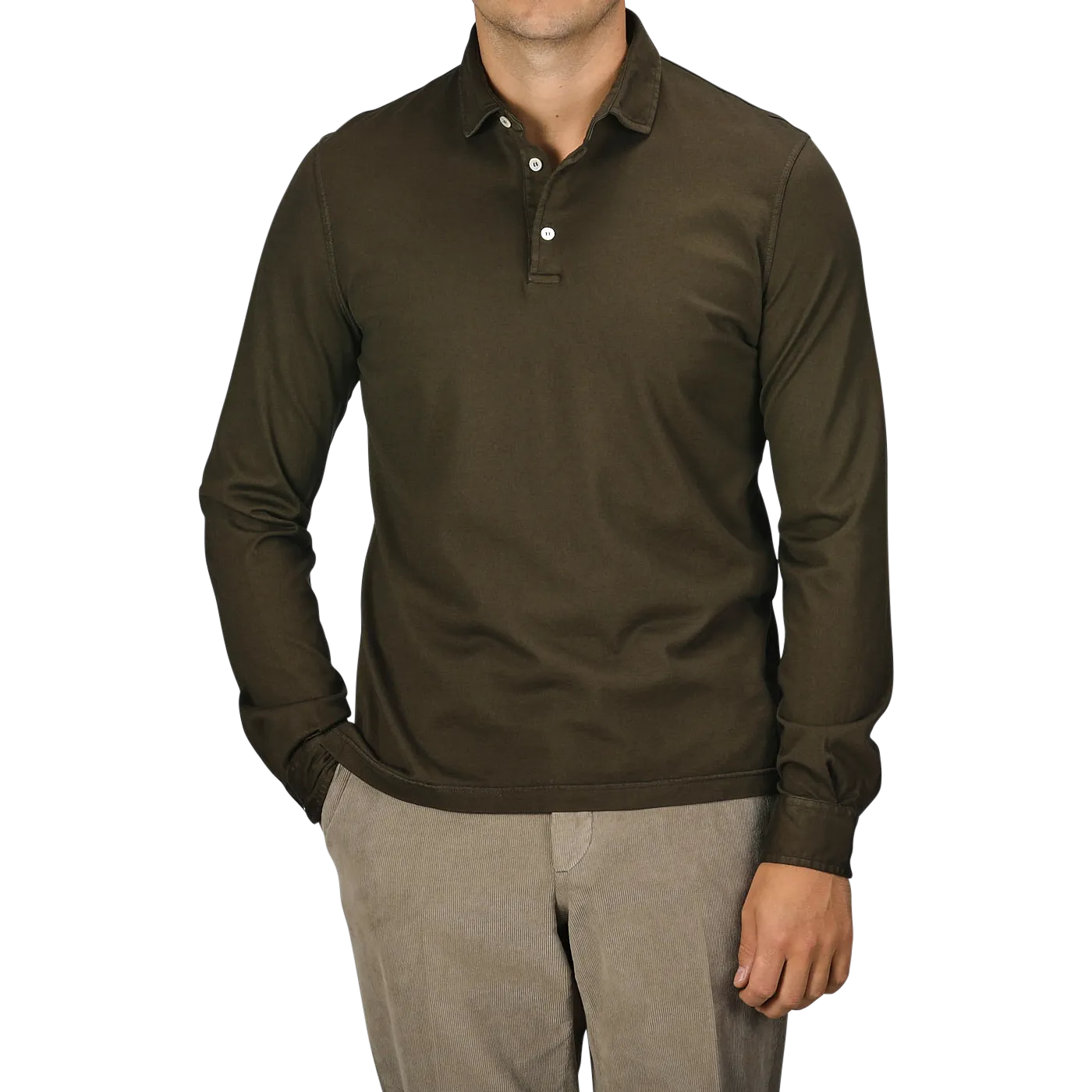 Moss Green Organic Cotton LS Polo Shirt