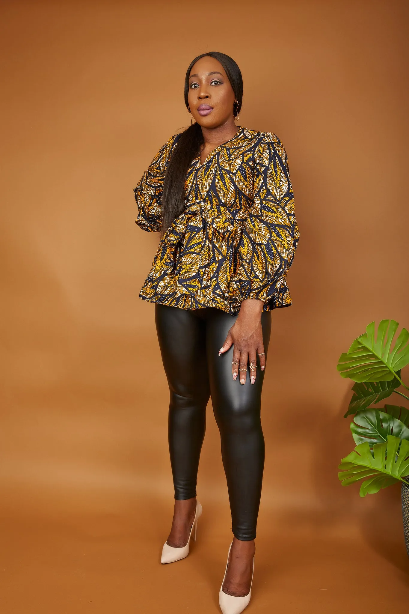 New In African Print Long Sleeve High Waist Top (available in Plus Size) - Akaomma