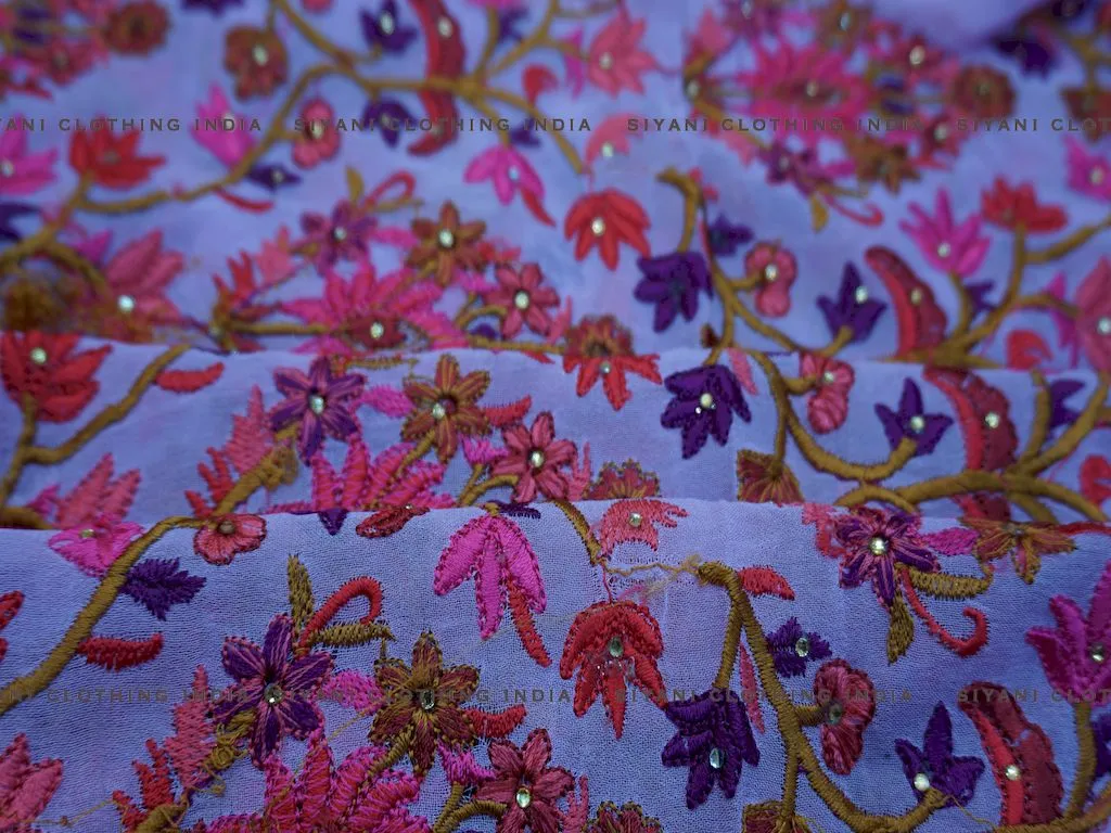 Pastel Multicolor Thread Embroidered Silk Fabric