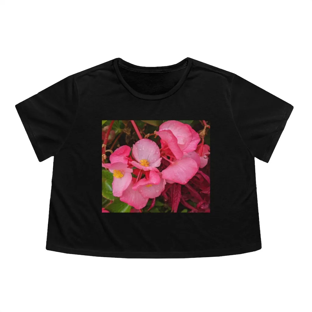 Pink Flowers Women's Flowy Cropped Tee