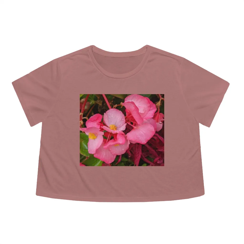 Pink Flowers Women's Flowy Cropped Tee