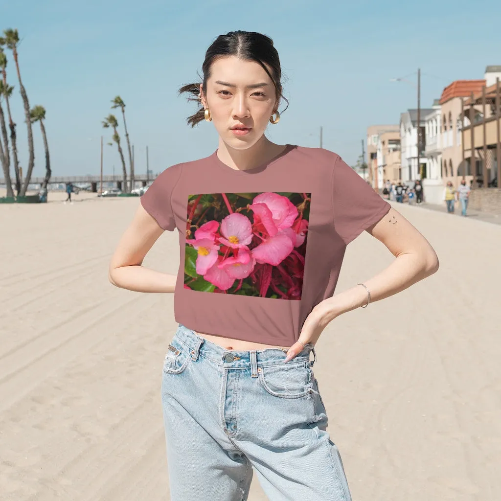 Pink Flowers Women's Flowy Cropped Tee