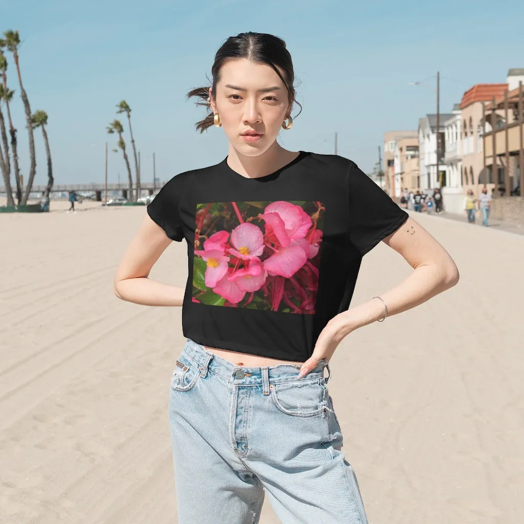 Pink Flowers Women's Flowy Cropped Tee